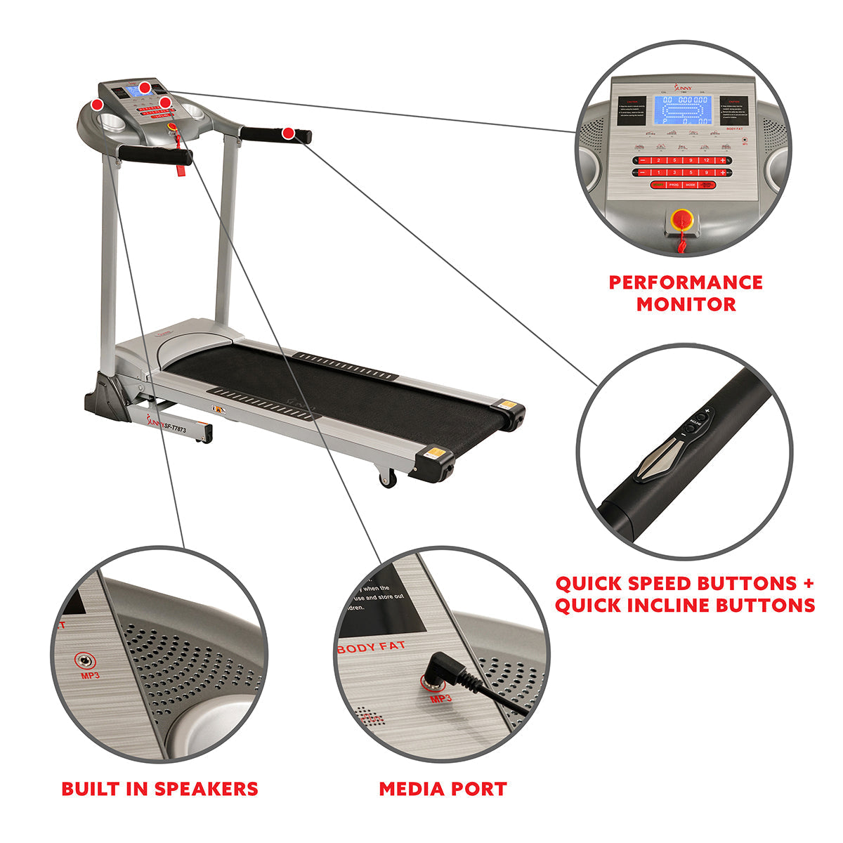 Treadmill, High Weight Capacity w/ Auto Incline, MP3 and Body Fat Function